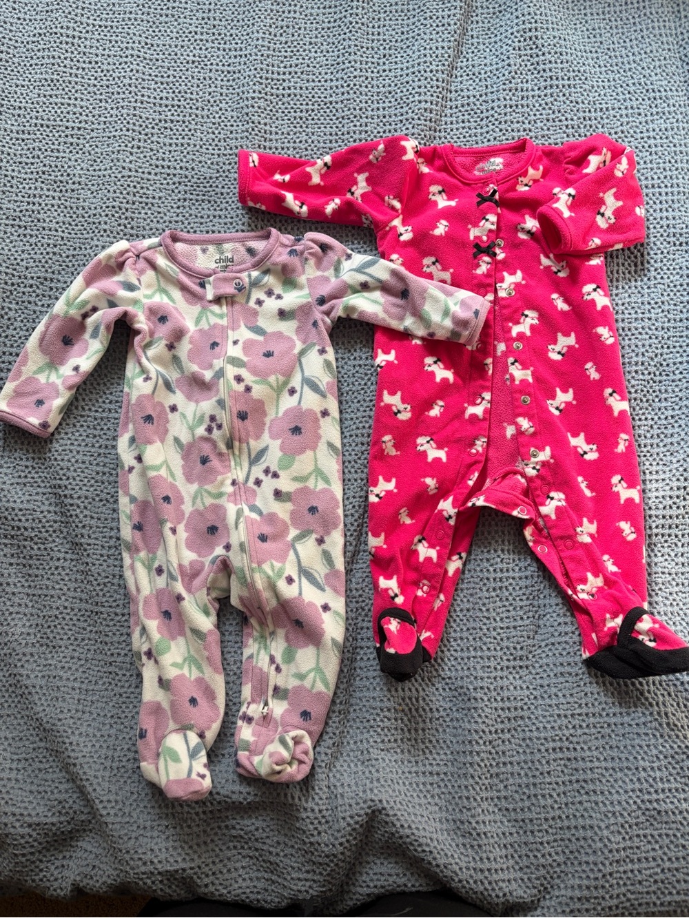 Carter's Pink Floral & Hot Pink Unicorn Footed One-Piece Set